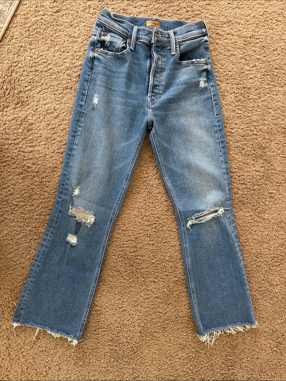 MOTHER Tripper Ankle Fray Jeans in Medium Blue Denim size 24